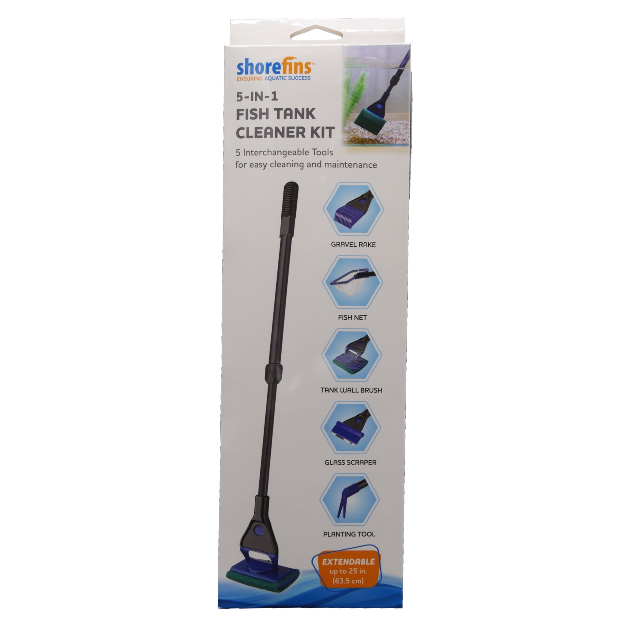 Shorefins 5-in-1 Fish Tank Cleaner Kit - Aquarium Cleaning Brush - Extra Long 25 inches by Penn-Plax