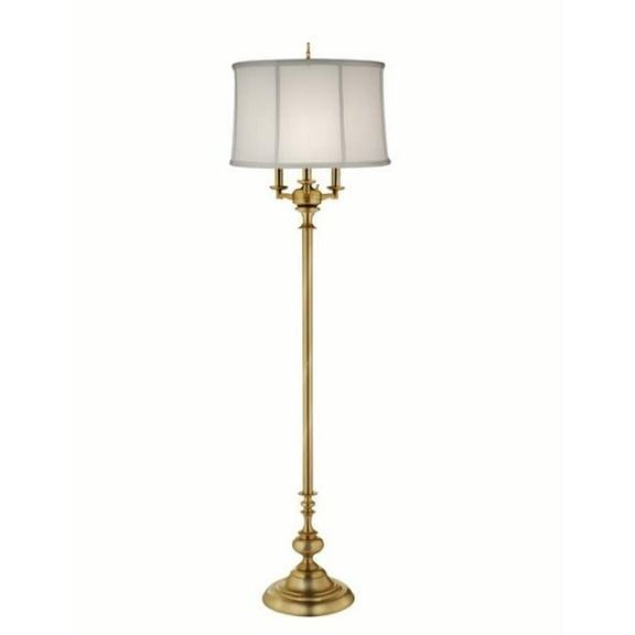 Stiffel FL-1320-C4226W-SB 64 in. Satin Brass 6 Way Floor Lamp with Off White Camelot Shade