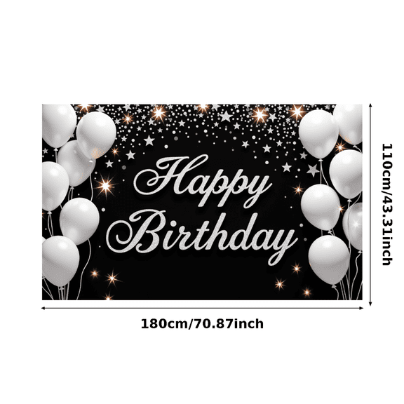 Black Background Happy Birthday Banner Elegant Design Starry Effect Backdrop for Celebration Event Indoor Decor
