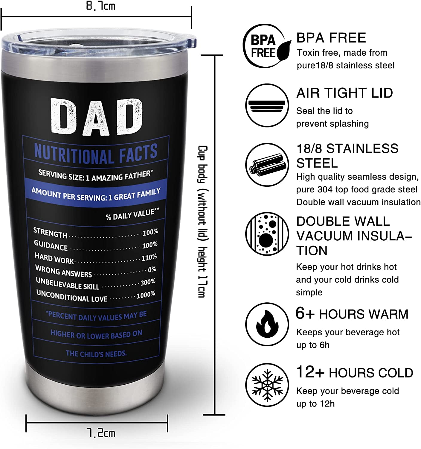 Fancyfams - Birthday Gifts for Him - 20oz Stainless Steel Tumbler, Fathers Day Gift, Birthday Gift from Daughter, Son, Dad Tu