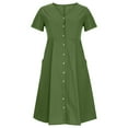 thumbnail image 4 of CHUANK Robe d'Été Décontractée pour Femmes en Coton et Lin, Robe Midi Boutonnée avec Poches, Col en V, Manches Courtes, Grande Taille (3X-Grand Bleu Pâle), 4 of 5