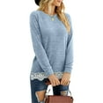 thumbnail image 4 of hirigin Women Long Sleeve Tops Autumn Casual Lace Patchwork Round Neck Pullover Shirt with Pockets Club Streetwear, 4 of 7