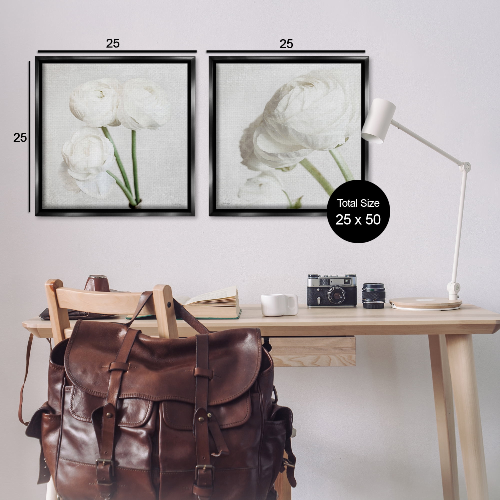 Stupell Industries Simple White Peony Stems Plants & Flowers Painting Black Floater Framed Canvas Art Print Wall Art, 25 x 25, Set of 2
