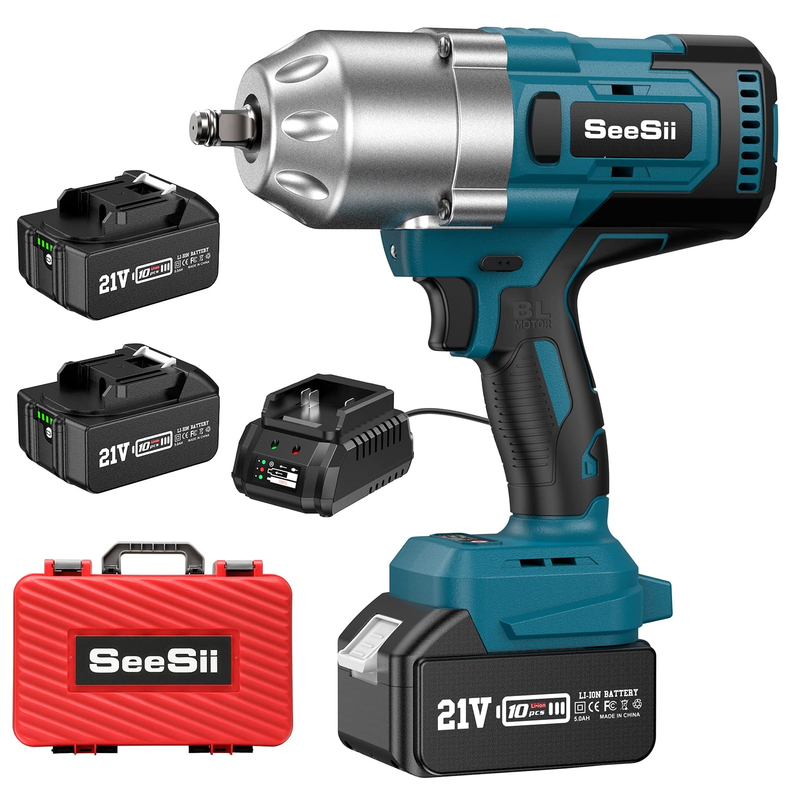 Seesii 1300NM 1/2'' Impact Wrench, Cordless Brushless Power Impact