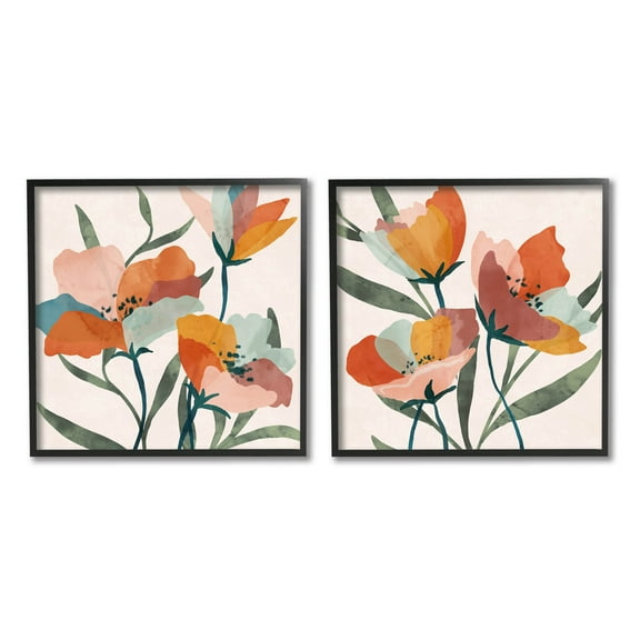 Stupell Industries Summer Bouquet Modern Abstract Graphic Art Black Framed Art Print Wall Art, Set of 2, Design by Nina Blue