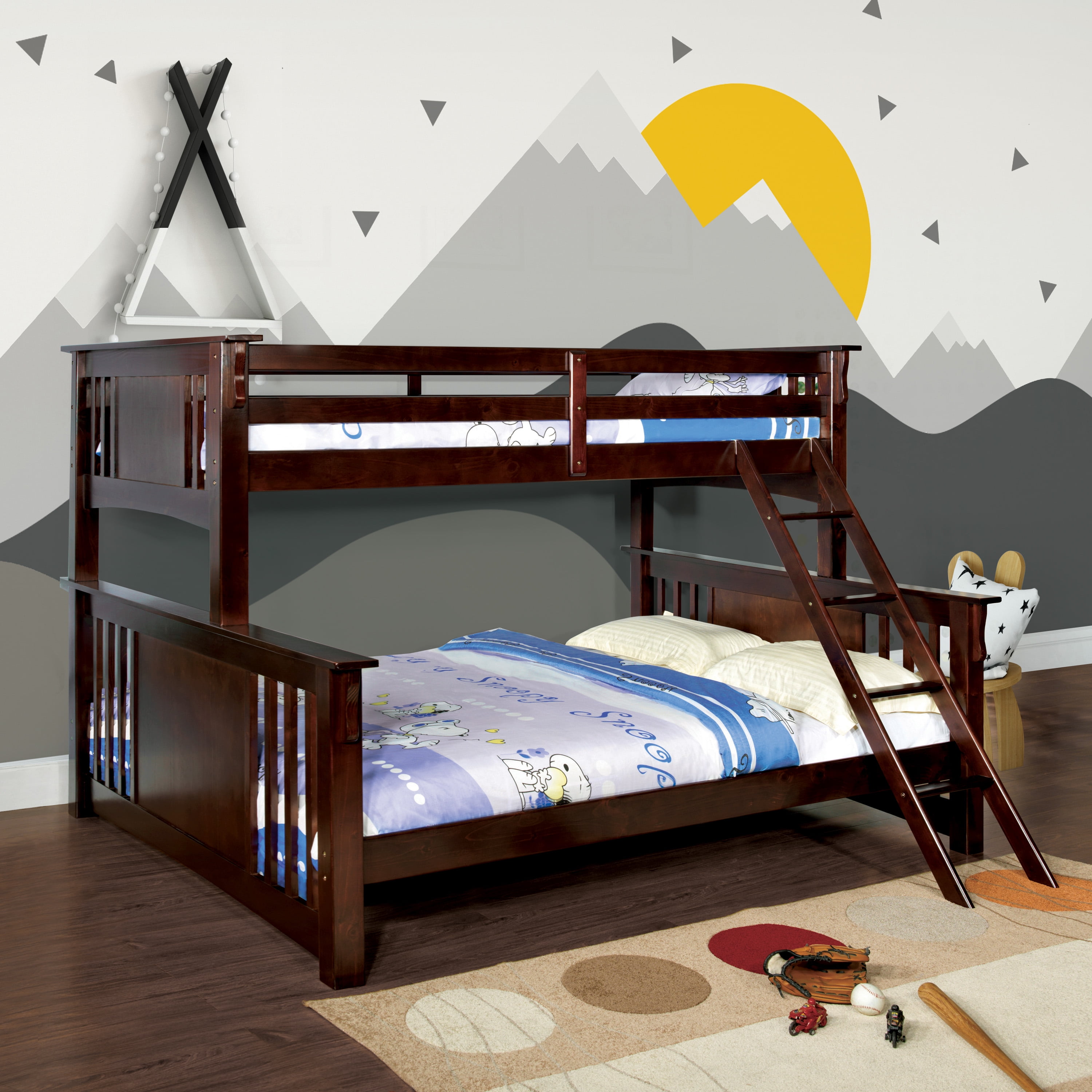 Furniture of America Harlow Wood Bunk Bed, Twin/Queen, Dark Walnut