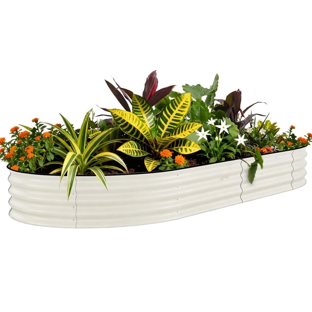 Galvanized Steel Oval Garden Bed, Tool-Free Assembly, Open-Bottom Planter Box with Anti-Cut Edges for Vegetables, Flowers & Herbs