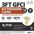 thumbnail image 2 of Iron Forge Cable 3ft Lighted Outdoor GFCI Extension Cord with 3 Electrical Power Outlets - 12/3 Yellow Heavy Duty Extension Cord with Multiple Outlets, 2 of 9