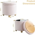thumbnail image 2 of Round Storage Ottoman with Tray, Modern Tufted Fabric Foot Rest Ottoman with Wooden Spherical Feet Round Vanity Stool for Living Room, Bedroom, Pink, 2 of 8