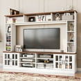 thumbnail image 2 of 95.5" W Wall Unit Entertainment Center with Bookshelves for TVs up to 80", Modern TV Stand Media Console with Cabinets, Tempered Glass Doors and Adjustable Shelves for Living Room, White, 2 of 9