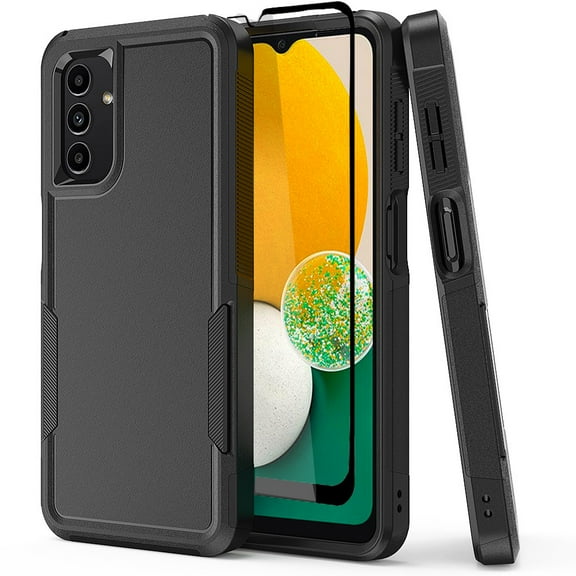 NIFFPD Samsung Galaxy A13 5G Case with Screen Protector (Black Border) Tough Rugged Shockproof Protective Phone Case for Galaxy A13 5G Black