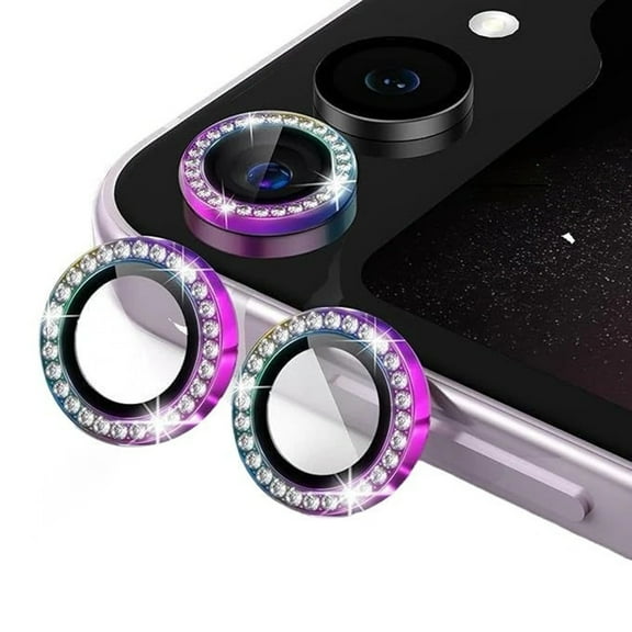 Allytechgroup Bling Camera Lens Protector for Samsung Galaxy Z Flip 7, Diamond Tempered Glass Back Camera Cover, Sparkling Individual Metal Rings Film Stickers Screen Protector, Colorful