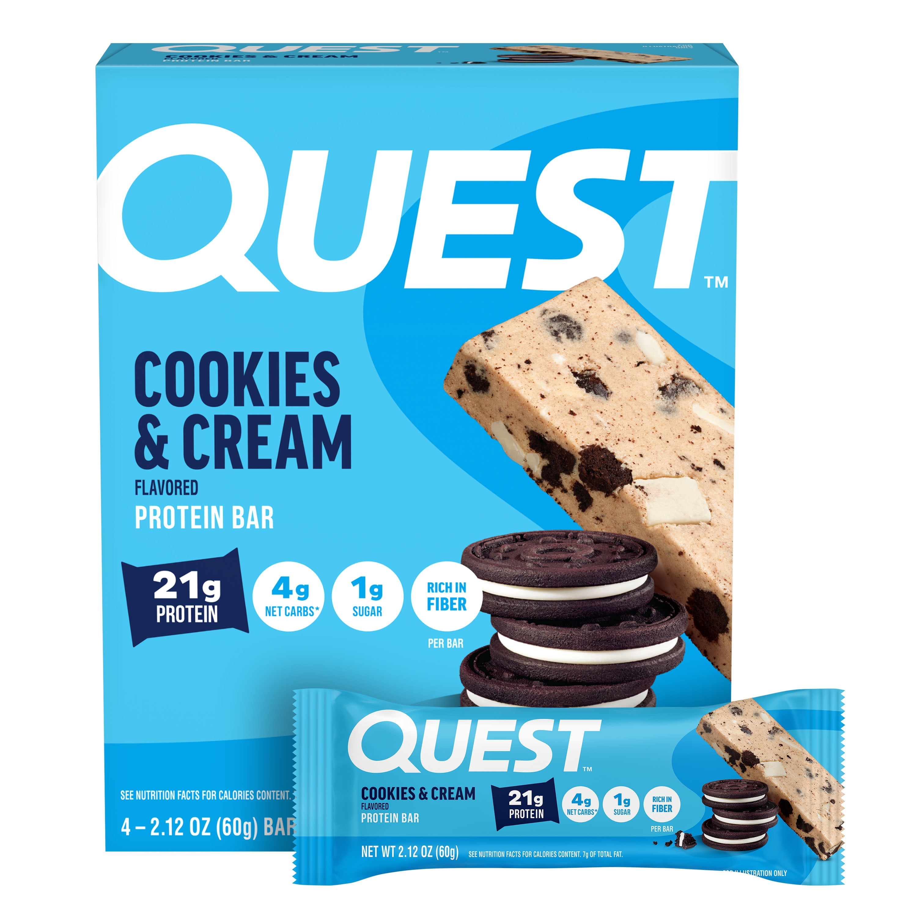 (5 pack) Quest Protein Bar, Cookies & Cream, 21g Protein, Gluten Free, 4 Count