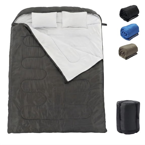 SHOUFTW Double Sleeping Bag for Adults, Lightweight Waterproof, Machine Washable for Camping Hiking Backpacking, Black