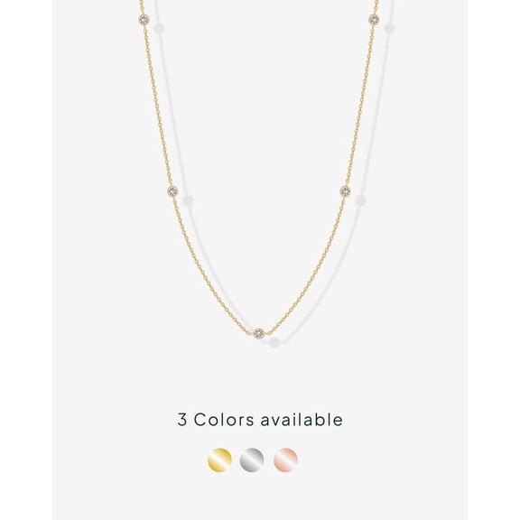 14K Gold Plated Station Necklace for Women - Dainty Choker Simulated Diamond Necklace - Lightweight Womens CZ Chain Necklace