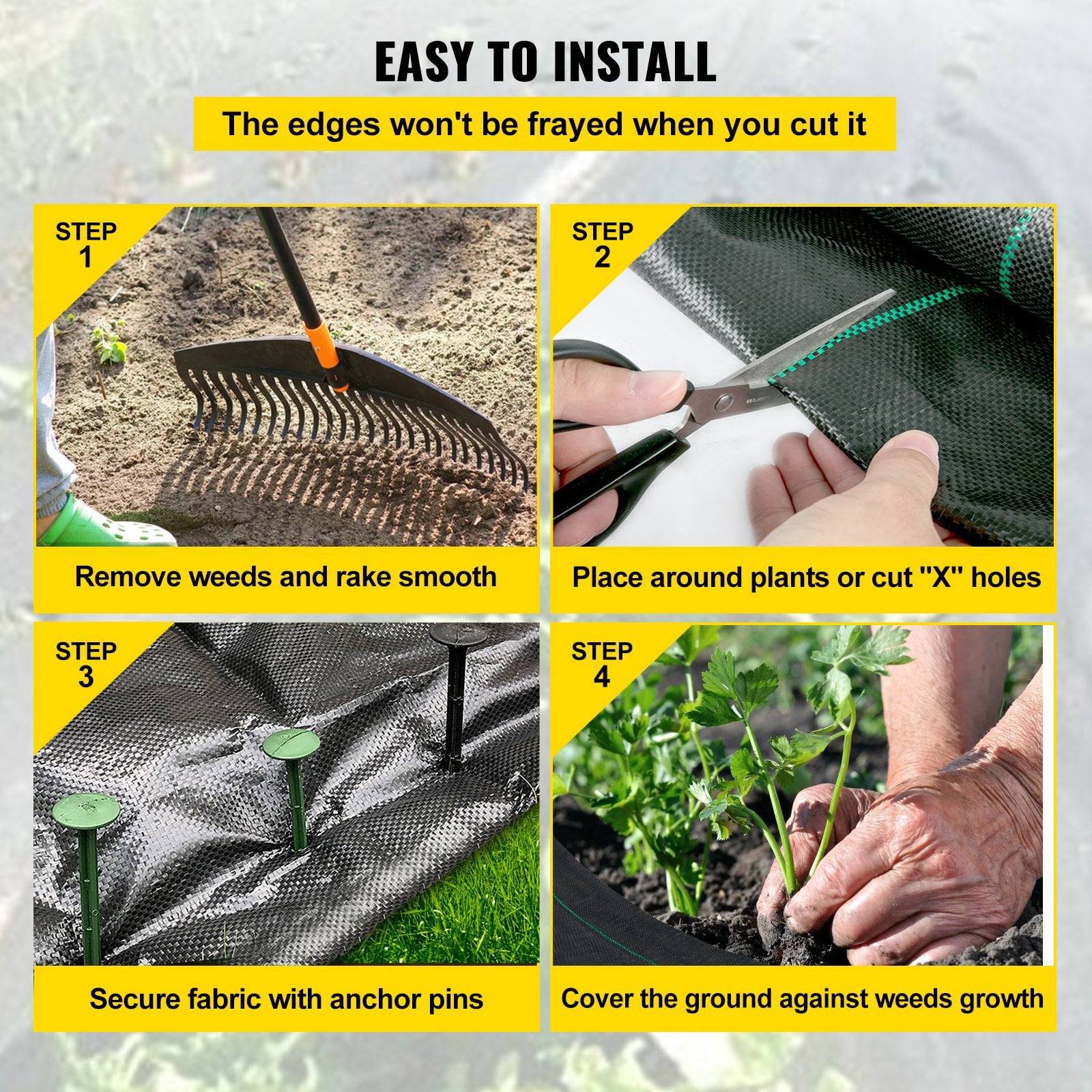 6FT Wide x 300FT Long Weed Barrier Fabric, Heavy Duty 3.2OZ Woven Polyethylene, Permeable Geotextile for Flower Beds & Mulch