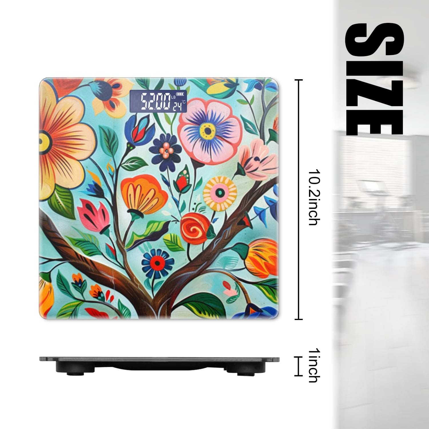 High Precision Body Weight Scale Smart Bathroom Scales with Large LCD Display(400lbs),Decorative for Bedroom-Vibrant Tree Of Life With Colorful Flowers And Leaves