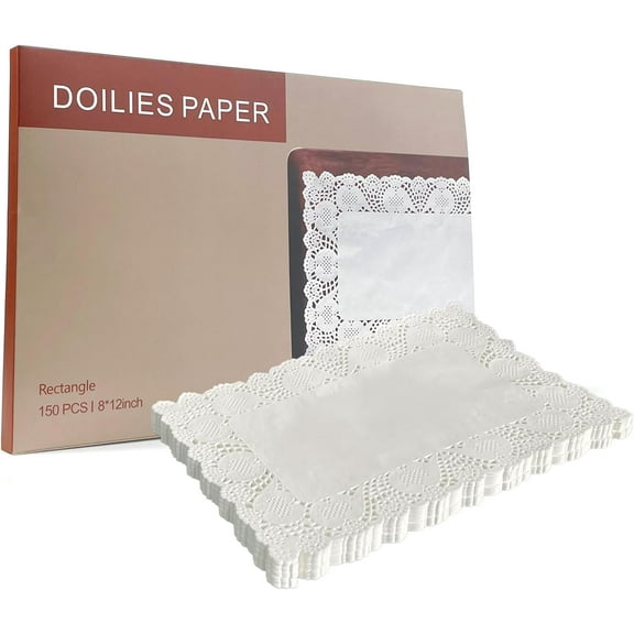 EP Lace Paper Placemats-8 inch x 12 inch Rectangle Paper Doilies 150 Pcs,Disposable Doilies, Elegant White Decorative Paper Doilies for Din,Parties,Birthday and Weddings. 8 * 12