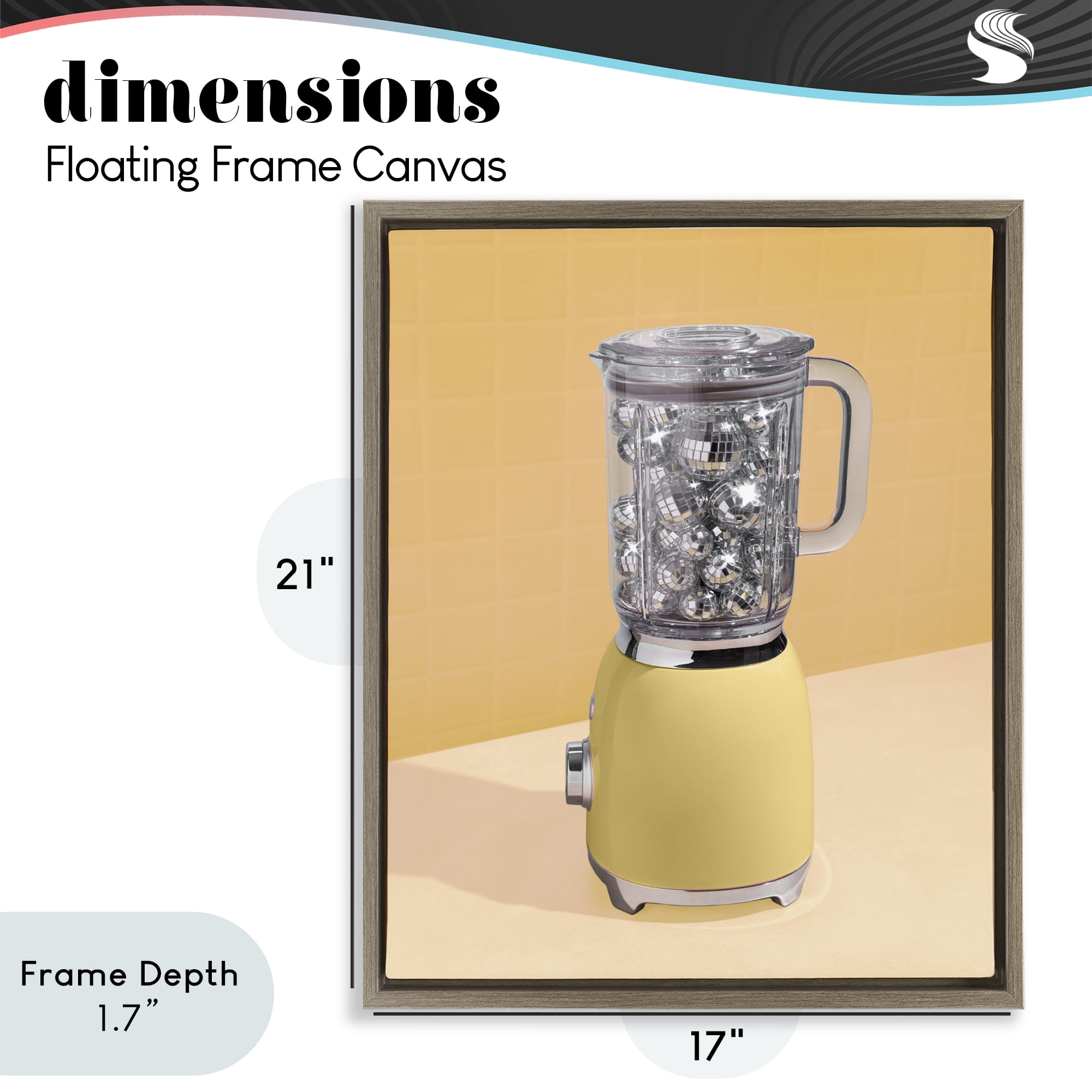 Stupell Industries Disco Drink Blender over Yellow Brown Framed Floater Canvas Wall Art, design by LISH Creative