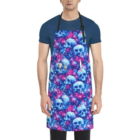 

Naloa blue Skull purple flower Apron Kitchen Aprons with Pockets for Women Men Chef