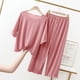 thumbnail image 2 of Pantalones anchos recortados de seda de hielo con borde de oreja, traje informal de manga corta de talla grande para mujer, ropa exterior fina de verano, ropa para el hogar, pijamas, 2 of 6