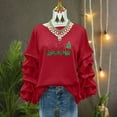 thumbnail image 4 of Yteetum Merry Christmas Sweatshirts for Women Oversized Crewneck Christmas Pleated Ruffle Trim Pullover Hoodless Sweatshirts Tops Womens Casual Xmas Graphic Round Neck Loose Lantern Sleeve Sweatshirt, 4 of 7
