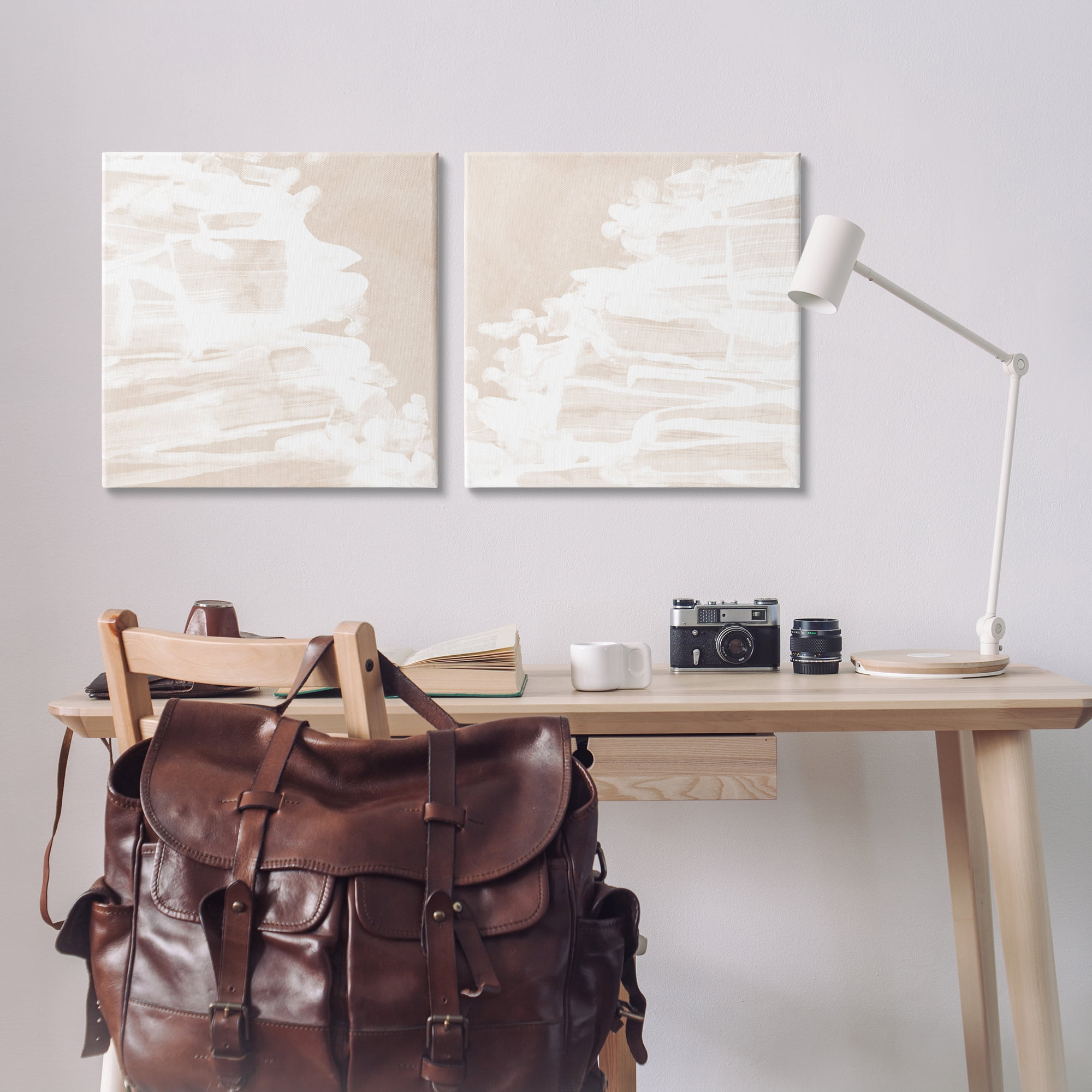 Stupell Industries Abstract Cream Layered Strokes Abstract Painting Wrapped Canvas Art Print Wall Art, 24 x 24, Set of 2