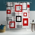 thumbnail image 3 of LFEEY Shower Curtain Modern Geometric , Red Black Mid-Century Abstract Modern Shower Curtain with Hooks, 72x72, 3 of 5