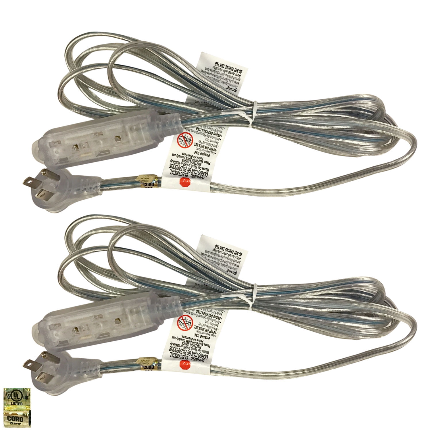 Royal Designs Clear Silver 6 Foot Indoor/Outdoor Extension Cord, Set of