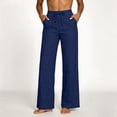 thumbnail image 4 of HKYNLAG Womens Cotton Linen Pants Petite 2026 Summer Lightweight High Waist Straight Leg Solid Beach Lounge Trousers Navy 3XL, 4 of 5