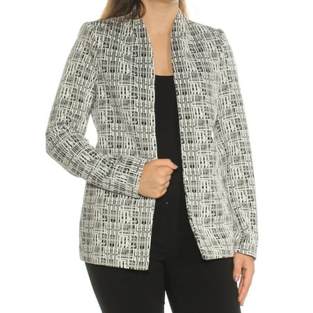 CALVIN KLEIN Womens White Geometric Blazer Wear To Work Jacket Petites Size: 8