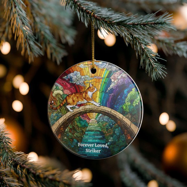 Personalized Stained Glass Printed Orange Cat Memorial Ornament - Ceramic, Pet Loss Memory - As Picture - 3-Pack