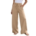 thumbnail image 2 of BUIGTTKLOP Palazzo Pants for Women Drawstring High Waisted Lounge Pants Straight Wide Leg Loose Fitted Summer Beach Trousers, 2 of 6
