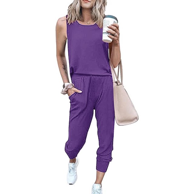 SDNall Womens Fashion Casual Sleeveless Top And Pants Set