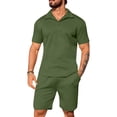 thumbnail image 4 of Kixjoy Mens Short Sets 2 Piece Outfits Short Sleeve Big and Tall Collared T-Shirts and Shorts Set Casual Soft Beach Sweatsuits for Men, Dark Green M, 4 of 4