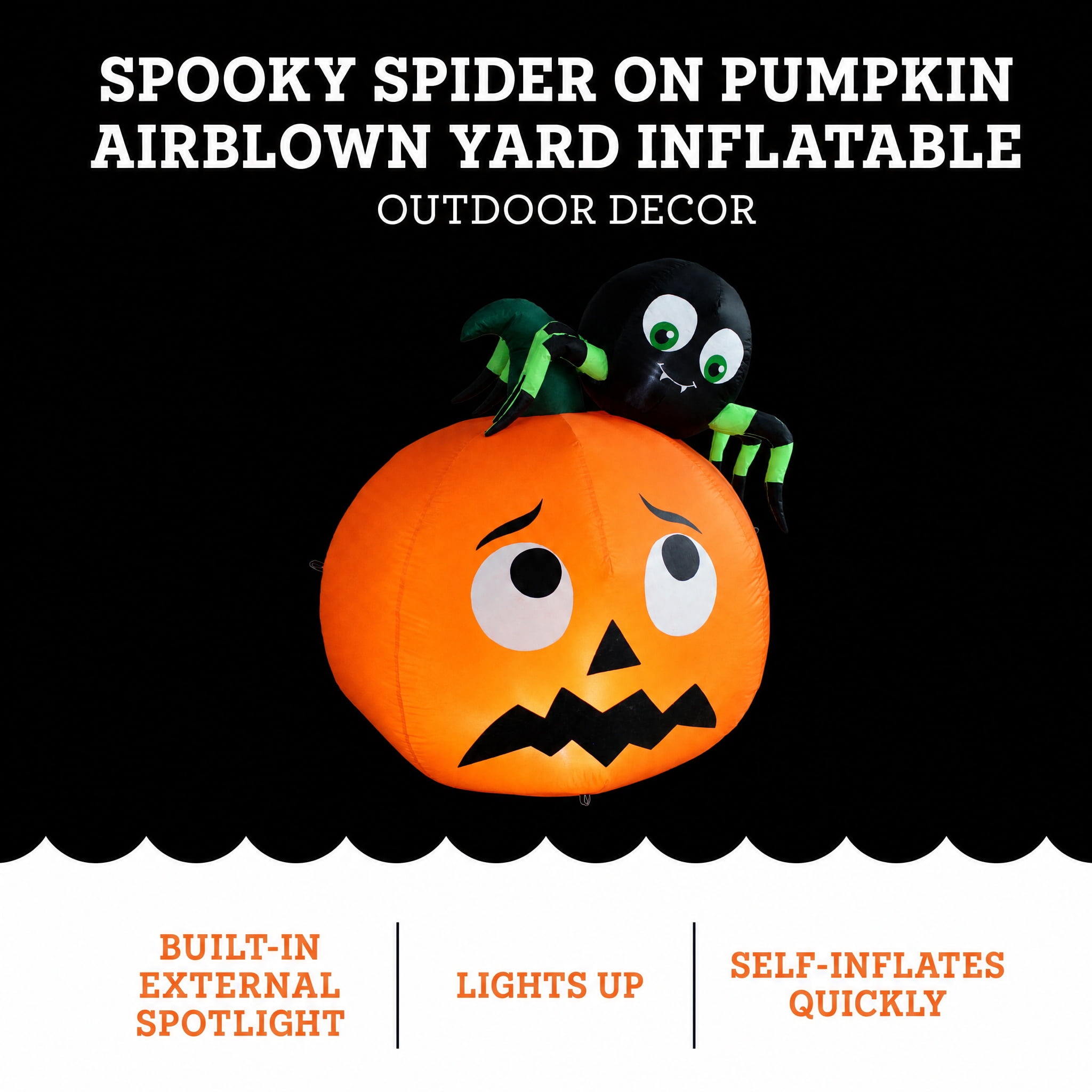 Spooky Spider on Pumpkin Airblown Yard Inflatable, Multicolor, 4', Halloween by Way To Celebrate