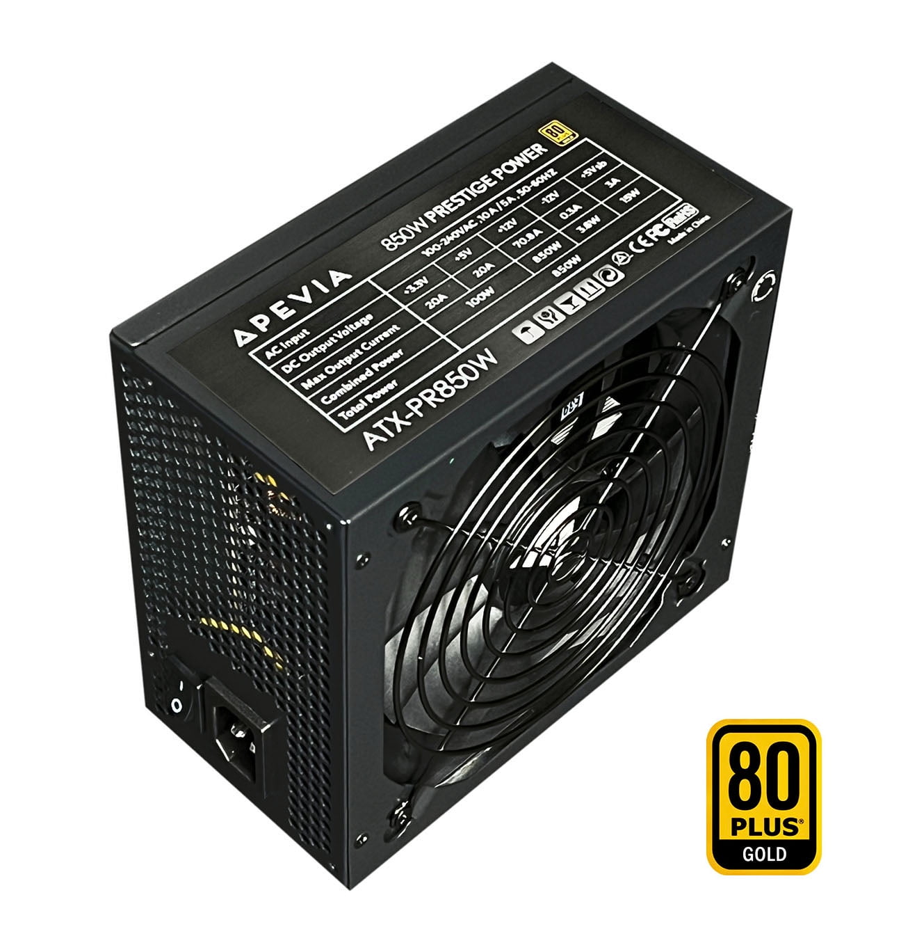 Apevia ATX-PR850W PCIe 5.0 & ATX 3.0 Ready Prestige 850W 80+ Gold Certified, Gen 5 12VHPWR Connector, Active PFC ATX Gaming Power Supply