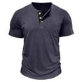 thumbnail image 5 of LIUJUNSHOP Men's Summer Knitted Crew Neck Short Sleeve Pullover T-Shirt Colour Blocking Design Three Buttons Casual Top Navy L, 5 of 6