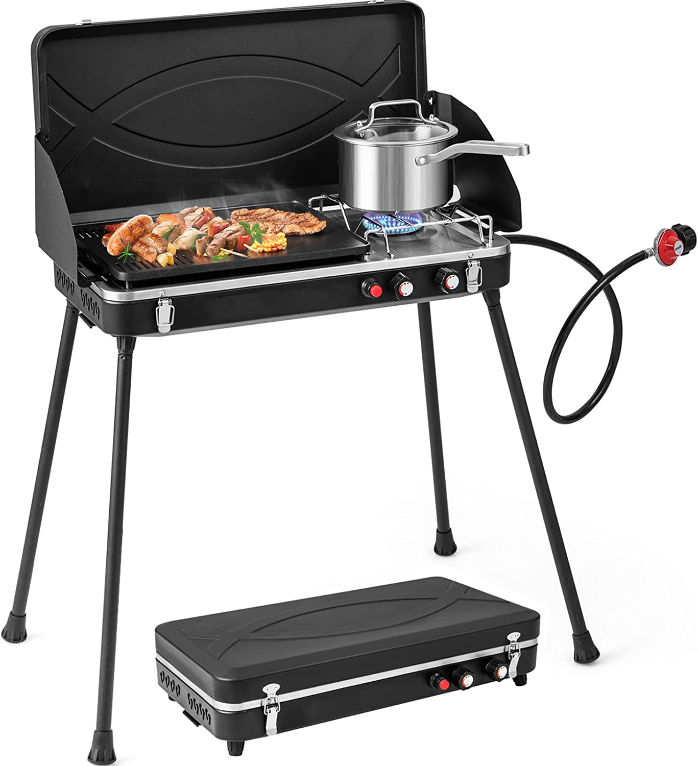 2in1 Gas Camping Grill and Stove, Portable Propane Grill Burner with
