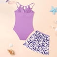 thumbnail image 5 of Gelikeya Girls Swimsuit Two Piece Swimwear with Tropical Printed Cover Up Skirt Girls Bathing Suits Set Girl's Swimwear 7-16 Years X05 Purple, 13-14 Years, 5 of 7