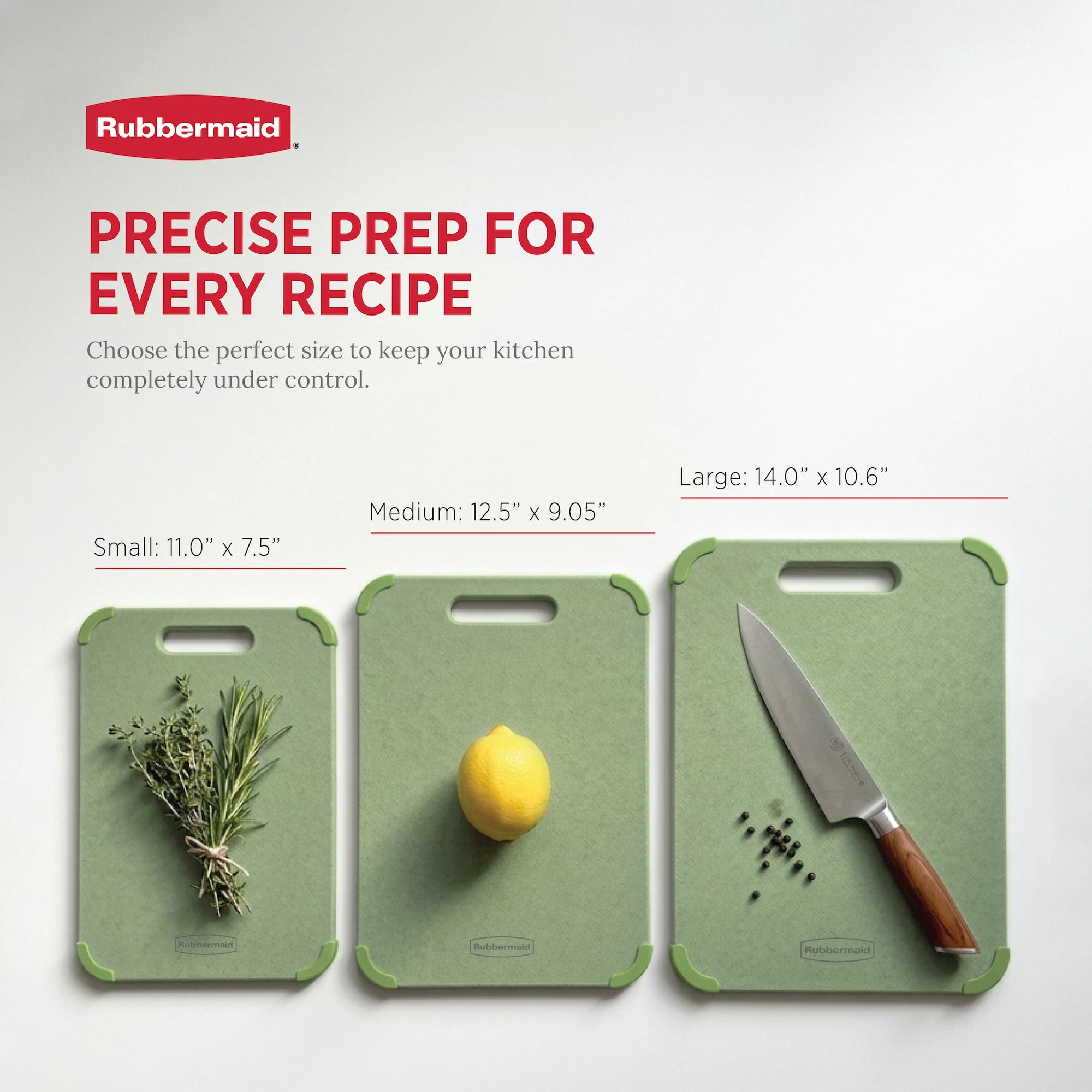 Rubbermaid 3-Piece Wheat Fiber Cutting Board Set with Non-Skid Corners, Pastel Green