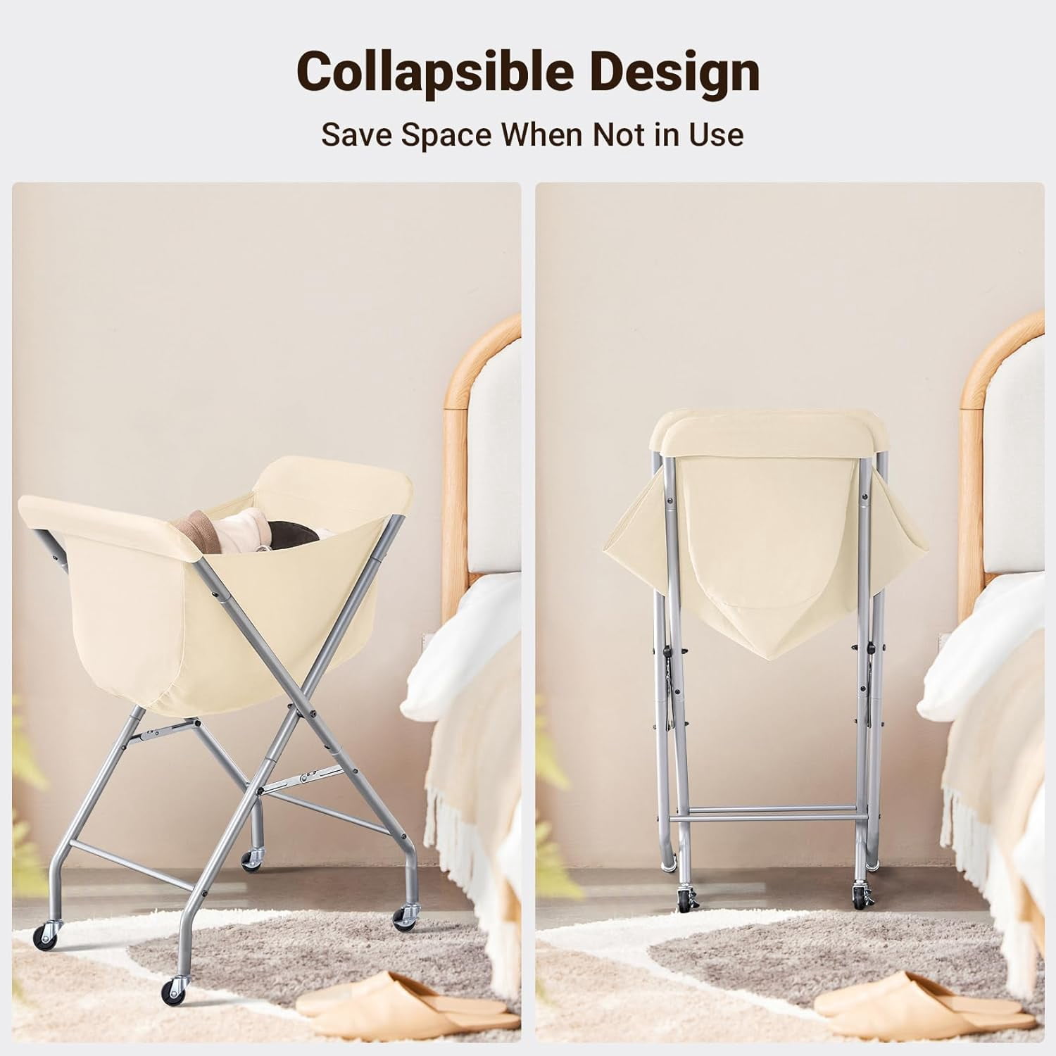 Laundry Cart with Wheels, 33”H Easy Rolling Laundry Hamper with Removable Liner Bag, Sturdy Metal Frame Clothes Basket with 4 Casters and 2 Brakes