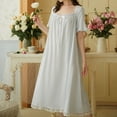 thumbnail image 3 of Defitshape Women's Victorian Nightgown Cotton Princess Sleepwear Short Sleeve Long Loungewear Vintage Summer Loose Ruffle Nightwear Pajama Pj Night Sleep Dress Gown Blue Large, 3 of 4