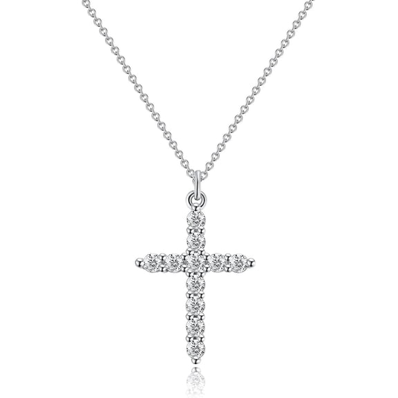 14K White Gold Plated Cross Necklace, Cubic Zirconia Cross Pendant, Faith Jewelry Cross Necklace for Women