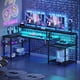 thumbnail image 1 of 71 inch L-Shaped Gaming Desk with Power Outlets LED Computer Office Table with Monitor Stand & Storage Shelf in Rustic, 1 of 9