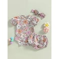 thumbnail image 2 of Wassery Baby Girls Summer Jumpsuit Outfit Floral Print Short Sleeve Romper and Elastic Shorts Headband Set 0-18M, 2 of 9
