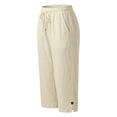 thumbnail image 7 of JFGHDG Womens High Waisted Linen Capri Pants Elastic Drawstring Waist Wide Leg Casual Pants with Pockets Khaki 5XL, 7 of 7