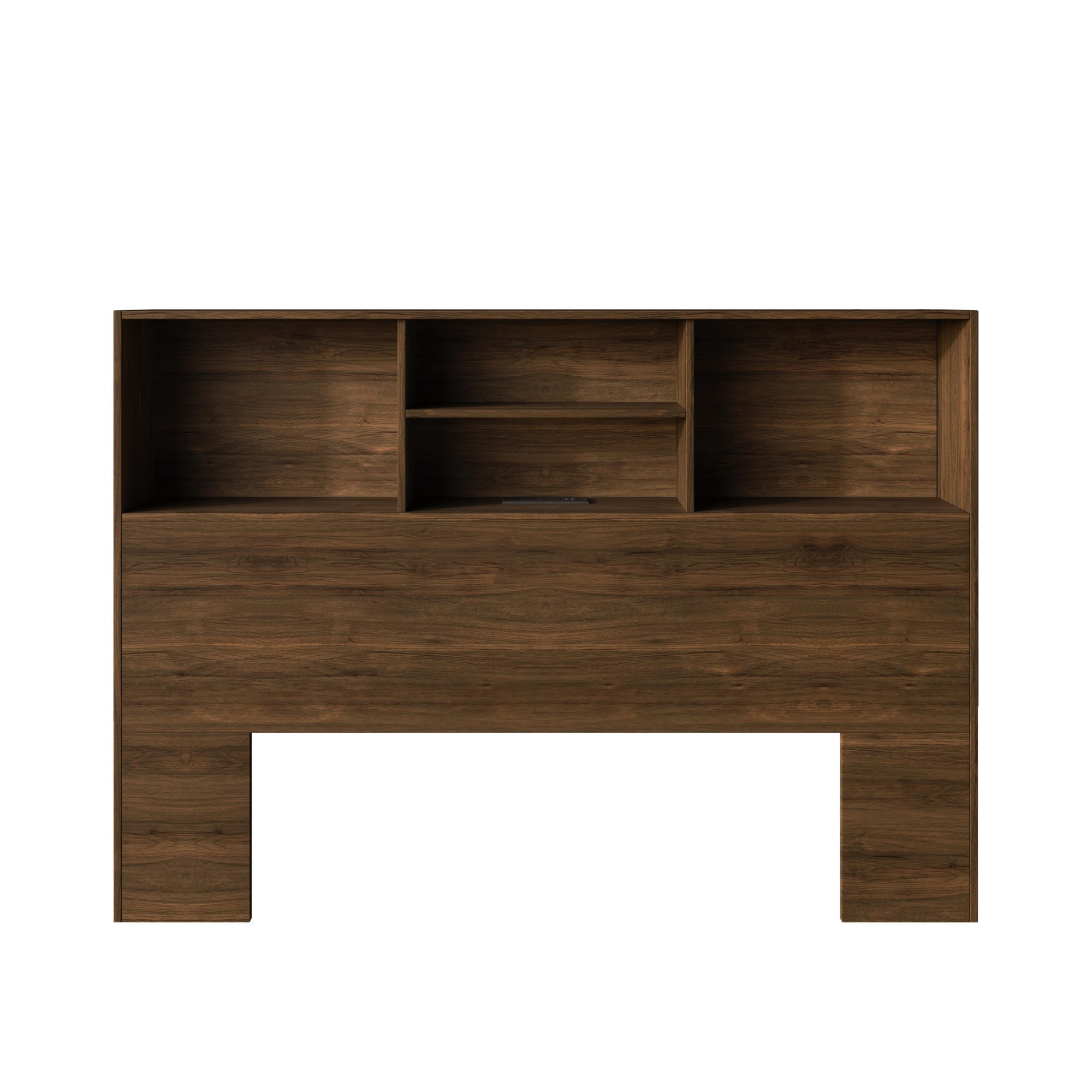 Home Design Pomona Full Freestanding Bookcase Headboard with Storage Shelves & Built-In Power Outlet, Brown