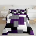 thumbnail image 2 of Homewish Modern Geometric Bedding Comforter Set,Patchwork Square Twin Comforter Sets,Purple White Gray Bedding Set For Men Women,Breathable Home Decor,2 Pieces, 2 of 8