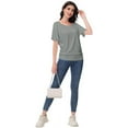 thumbnail image 5 of Women's Dolman Top Boat Neck Comfortable Short Sleeve Solid Gentle Tees Casual T Shirt with Side Shirring Detail, 5 of 6